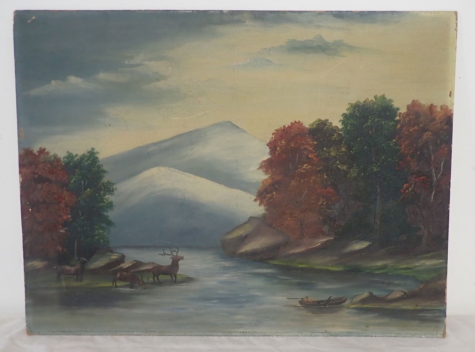 Oil on Board Elk Hunting Landscape Painting: Apprx 18 1/2" x 24 1/2". Shipping available ($20 handling charge, plus postage)