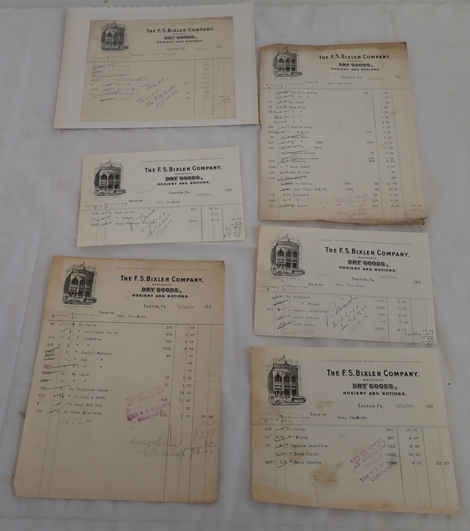 Bixler Easton Pa Receipts / Billheads: Shipping available