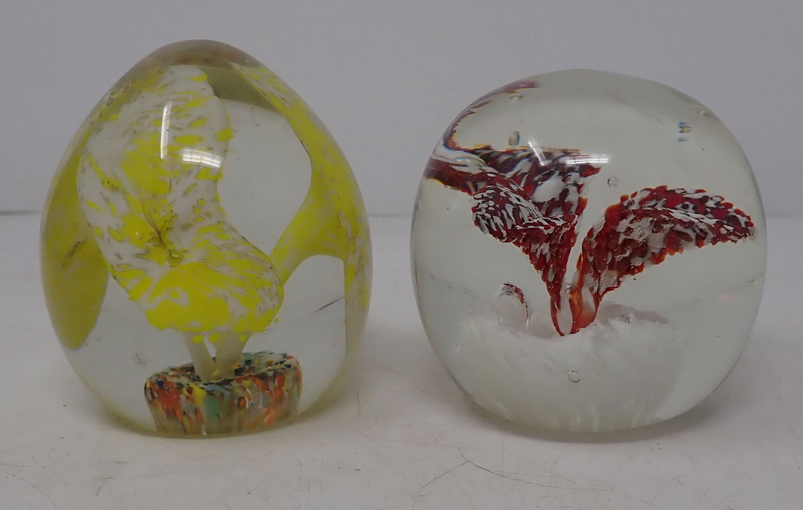 2 Art Glass Paperweights: Tallest is approx 3 1/4". Shipping available