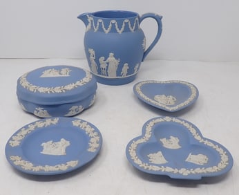 Wedgwood Pitcher , Ashtray , Vanity Jar , & Dishes