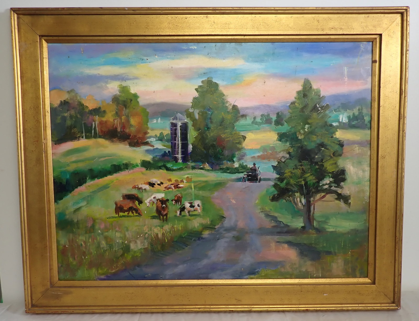 John Reilly Amish Country Oil on Board Painting: Approx 38" x 48 1/2". No in house shipping !