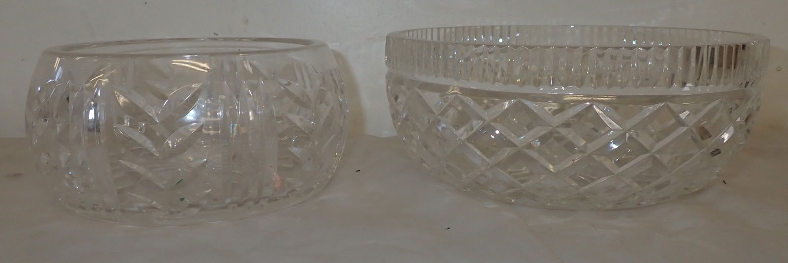 2 Waterford Crystal Bowls: Both marked Waterford. Largest is approx 8" in diameter and 3 1/2" tall. Shipping available