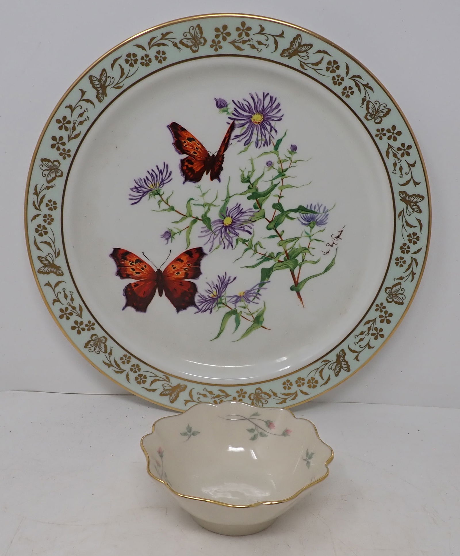 Lenox Butterflies & Flowers Plate & Jewelry Dish: Plate is approx 10 1/2" in diameter. Shipping available