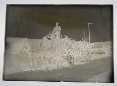 3 Farming Glass Negatives w/ Horses & Wagons