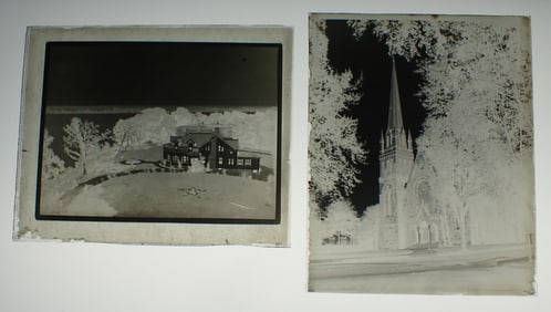 4 Glass Negatives - Buildings , Church , Houses
