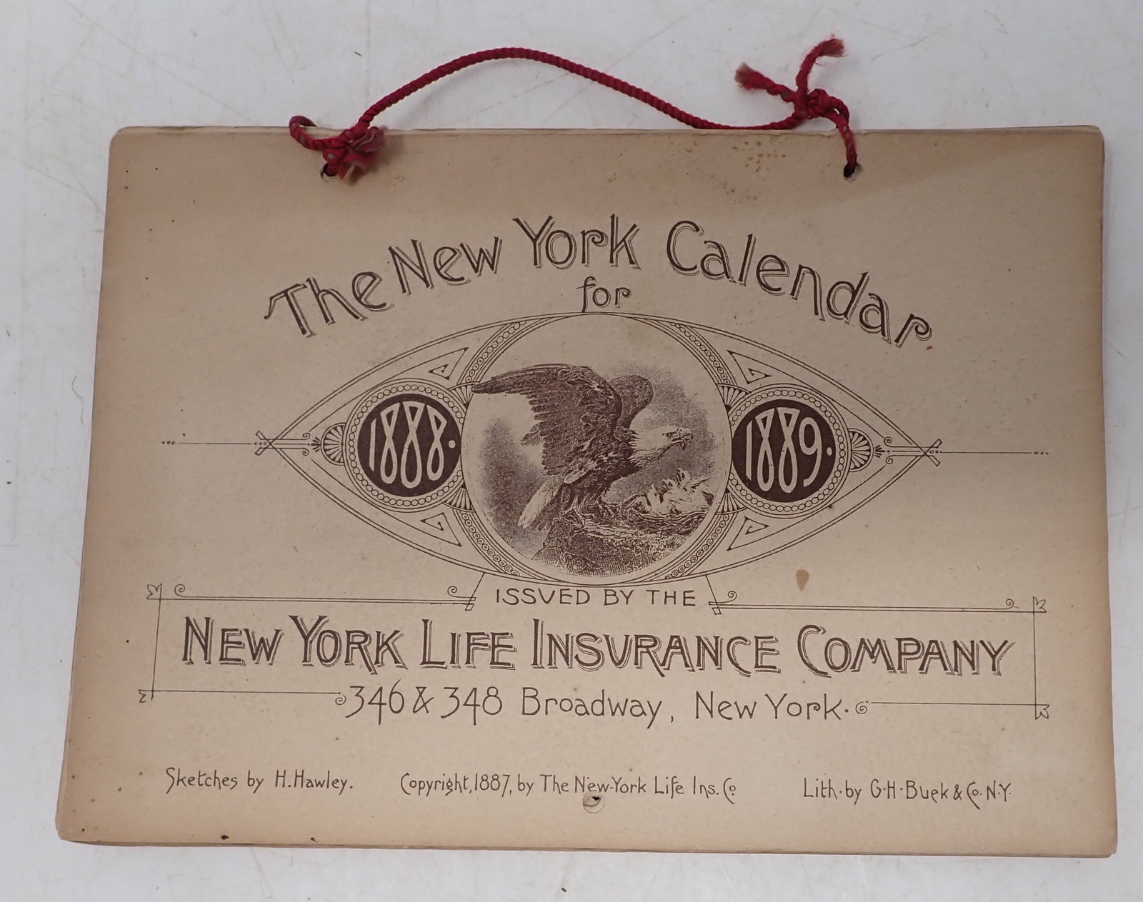1888 1889 New York Life Insurance Calendar: NY Calendar is approx 5" x 6 7/8". Shipping available