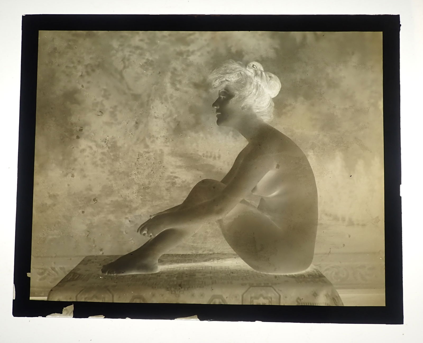 Anna Hamilton Seated Nude Glass Plate Negative: Approx 8" x 10". Shipping available