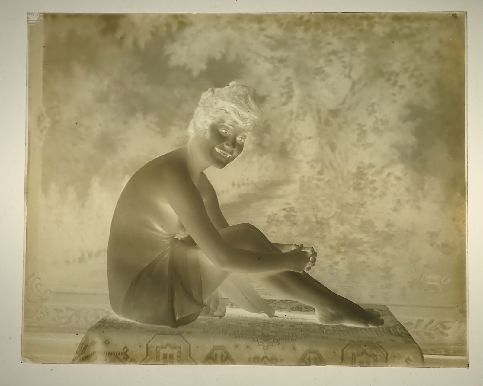 Anna Hamilton Smiling Nude Glass Negative: Approx 8" x 10". Shipping available