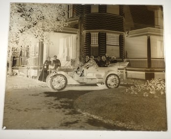 Family w/ Antique Car Glass Negative