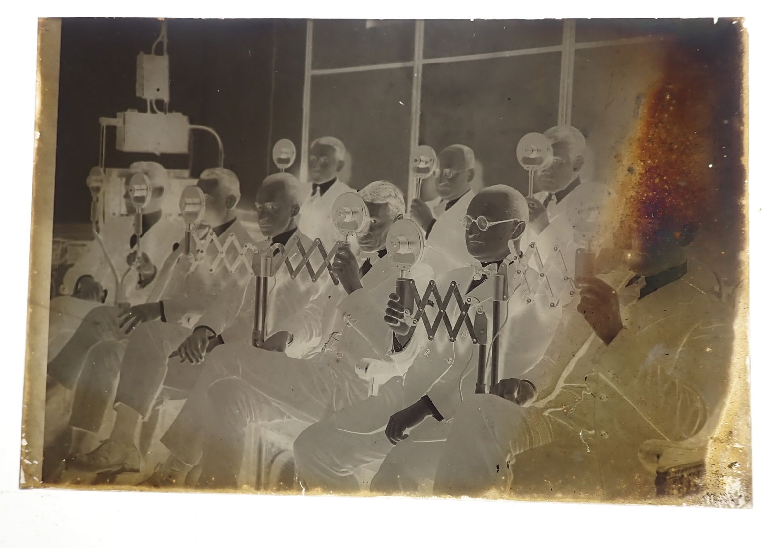 Men Viewing Medical Equipment Glass Negative: Approx 4" x 6". Shipping available