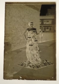 Woman in Dress w/ "Buy Him a Tie" Tags Negative