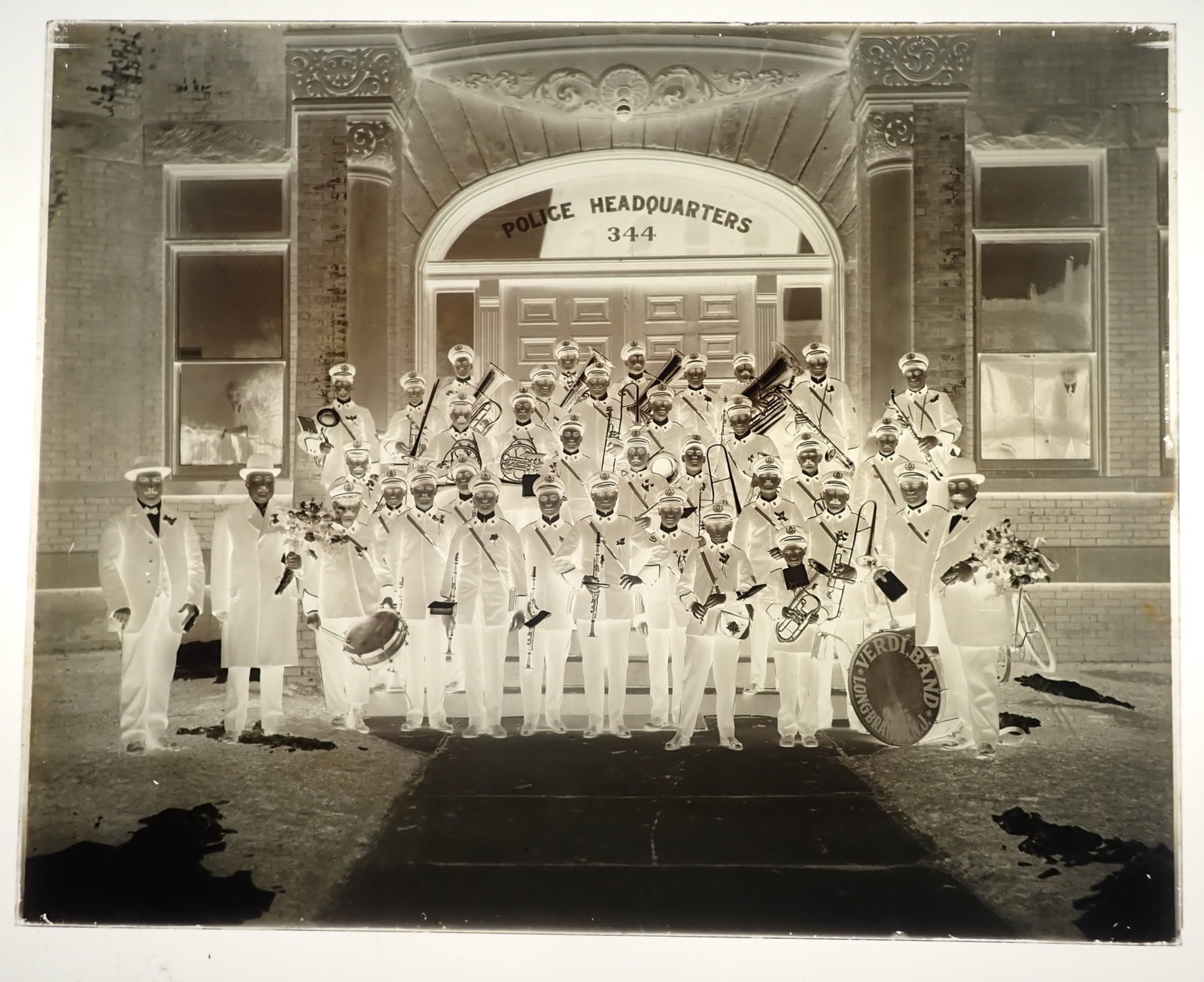 Verdi Band Long Branch NJ Glass Plate Negative: In front of Police Headquarters. Shipping available