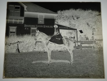 Keenan Stables Glass Negative w/ Woman on Horse