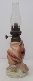 German Porcelain Fish Oil Lamp w/ Glass Eyes