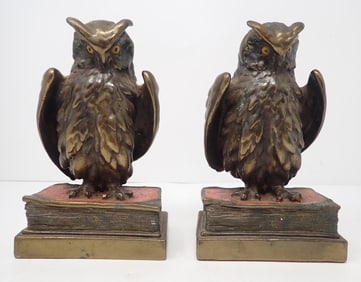 Pompeian Bronze Co. Owl Bookends