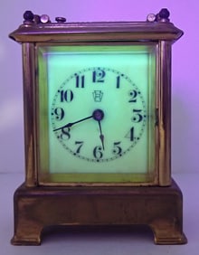 Waterbury Miniature Brass Carriage Clock Uranium Glass Face