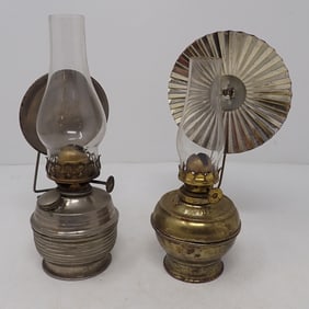 2 Miniature Brass Oil Lamps incl Acme Edward Miller