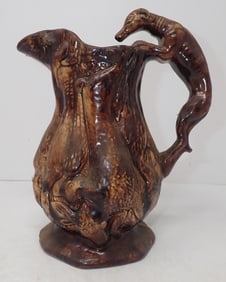 Rockingham Hunt Scene Pitcher w/ Dog Handle