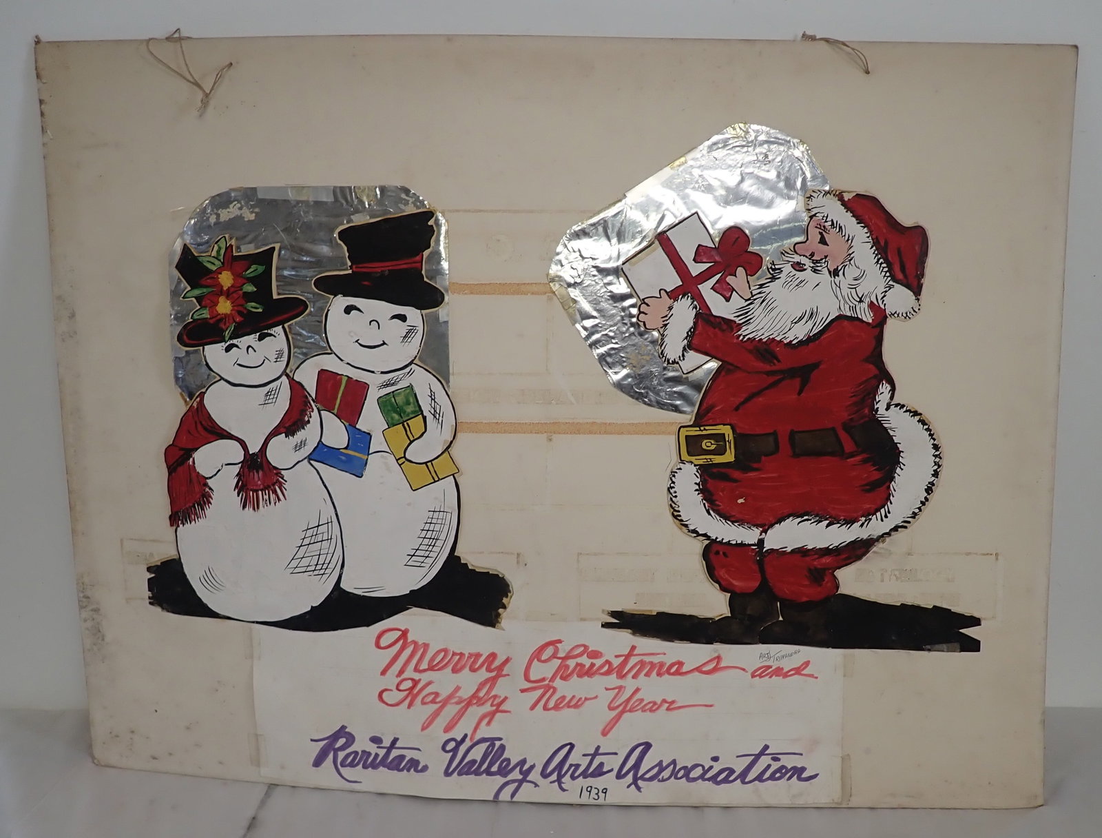 Art Trippanera 1939 Raritan Valley Art Display: Christmas display on cardboard - Paper figures are applied to cardboard. Apprx 30" x 40 1/2". No in house shipping !