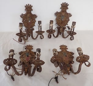 Set of 4 Suit of Armor w/ Shield Wall Sconces