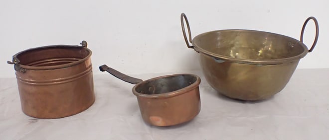 Hammered Copper Pot & Pan w/ Brass Chocolate Bowl