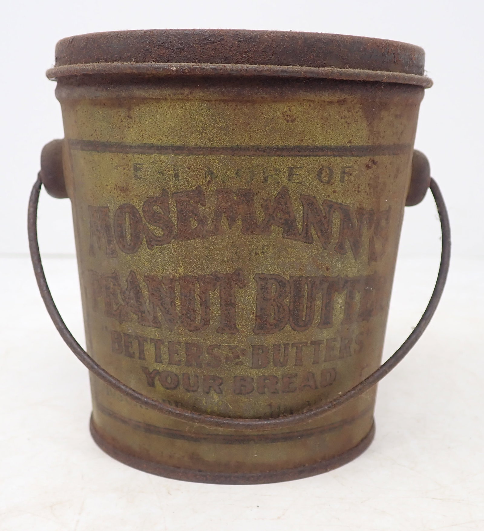 Mosemann's Peanut Butter Tin: Apprx 3 3/4" in diameter and 4" tall. Shipping available