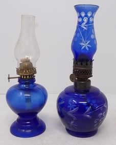 2 Cobalt Blue Oil Lamps incl Handy
