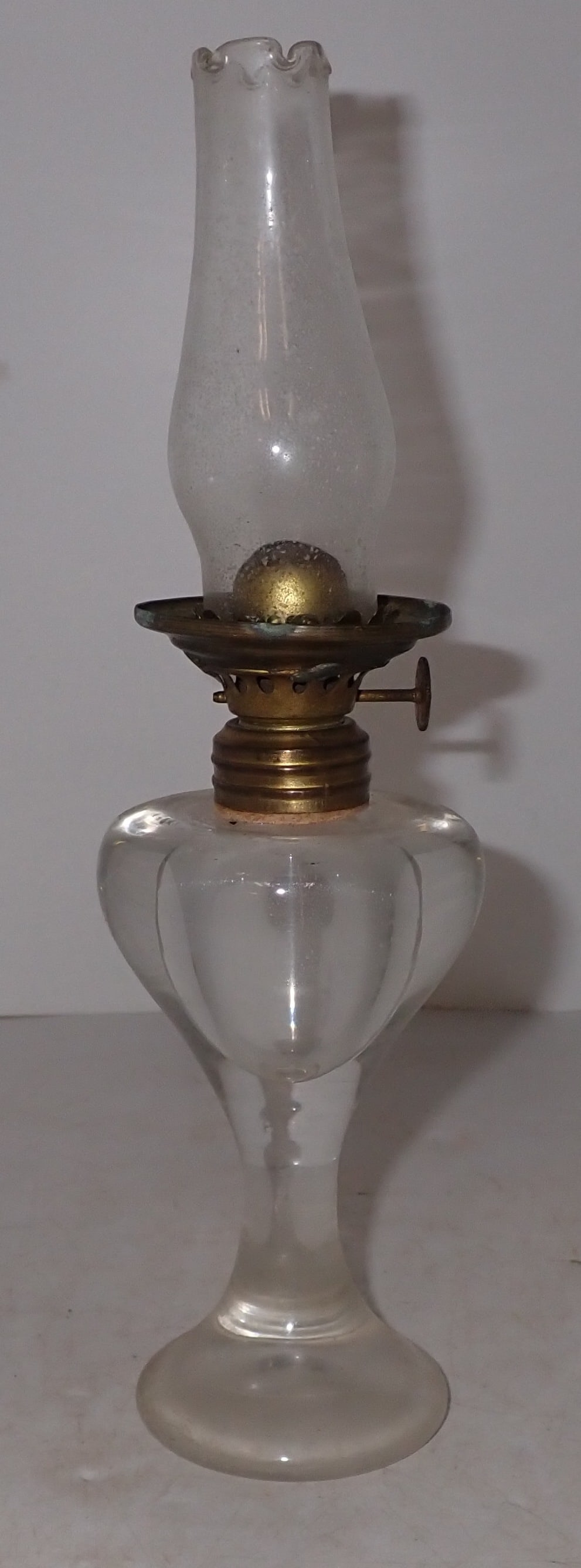 Early Art Glass Miniature Oil Lamp: Approx 9 1/4" tall. Shipping available
