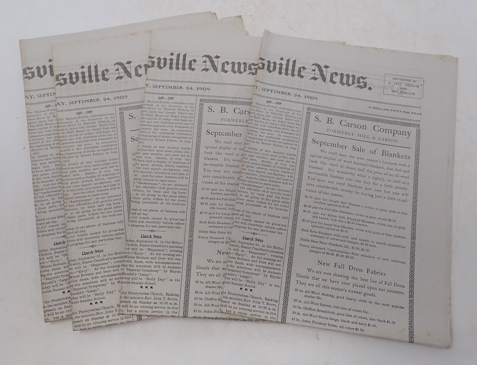 4 Issues 1909 Bernardsville News: September 24th 1909 . Shipping available