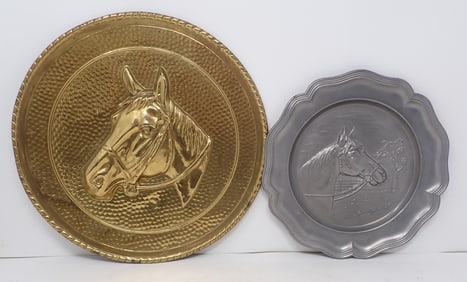 Brass Horse Plaque & Pewter Plate
