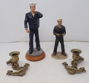 Brass Navy Candle Holders & Figures incl Vanmark