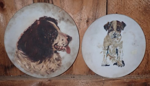 Early Hand Painted  Dog Plates