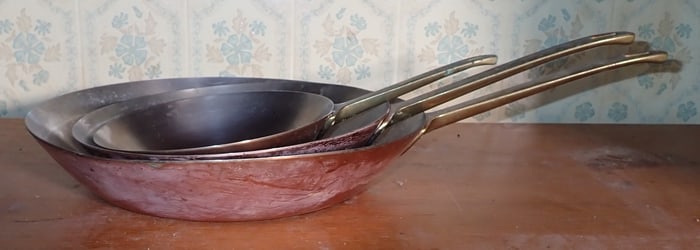 3 Paul Revere Copper Pans w/ Brass Handles