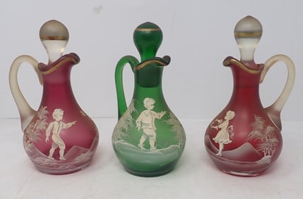 3 Mary Gregory Glass Cruets