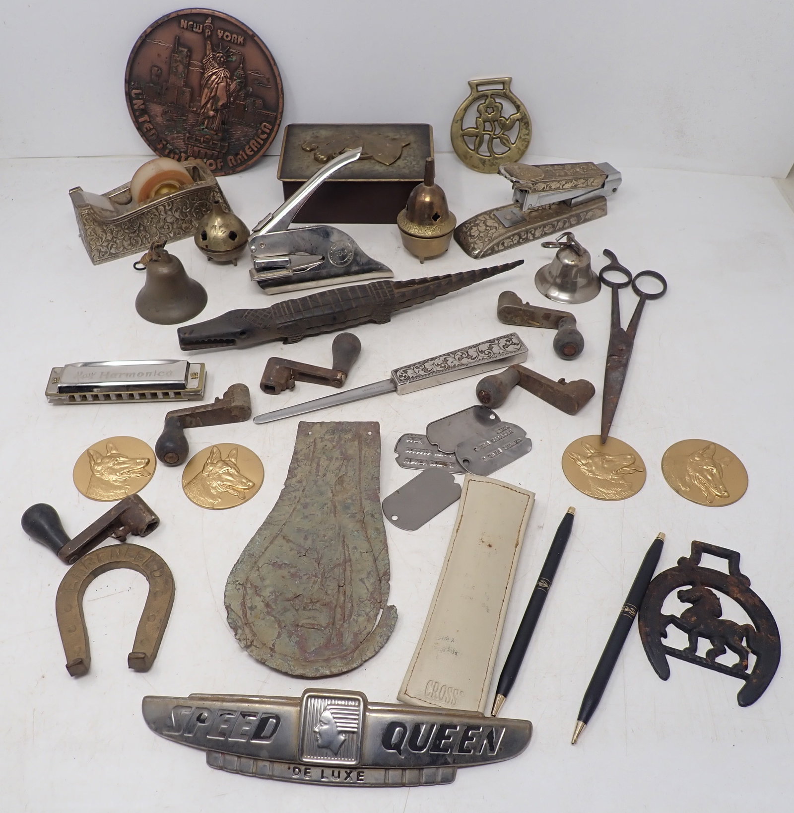 1776 Powder Flask Piece , Harness Medallions , Desk Set , & Misc (1 of 11)