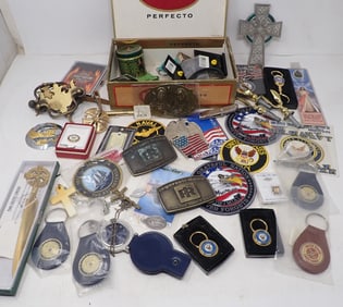 Navy Patches / Keychains , Harley Davidson Cigarette Case & Misc