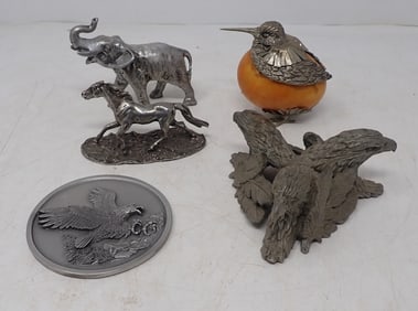 Pewter Eagles , Horse , Elephant , & Bird