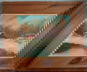 Eleanor Morehouse Winter Farm Scene Oil Painting