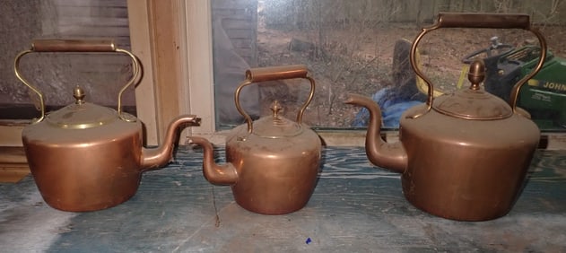 3 Copper Teapots