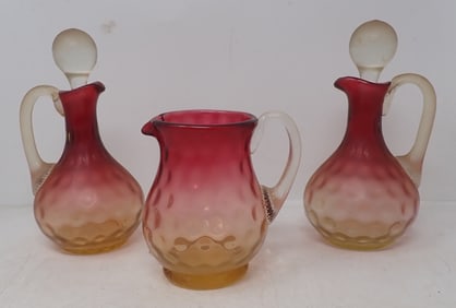 Cranberry Amberina Glass Cruets & Pitcher