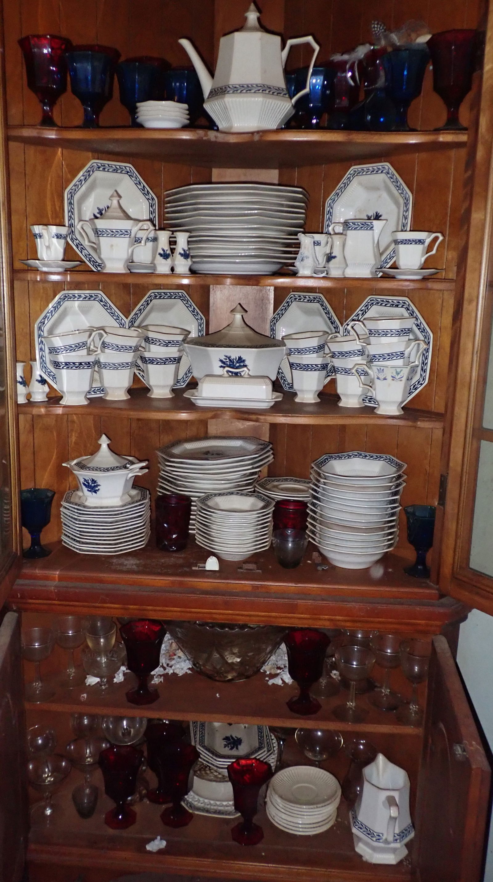 Independance Ironstone & Misc: Lot includes all in Corner Cupboard. Must take all & have removed by 1pm. Cupboard is NOT included. No in house shipping !