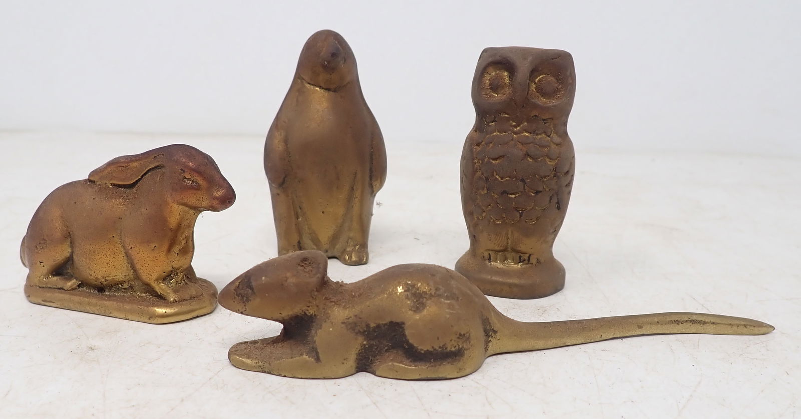 Brass Mouse , Penguin , Rabbit , & Owl: Tallest is approx 2 1/4". Shipping available