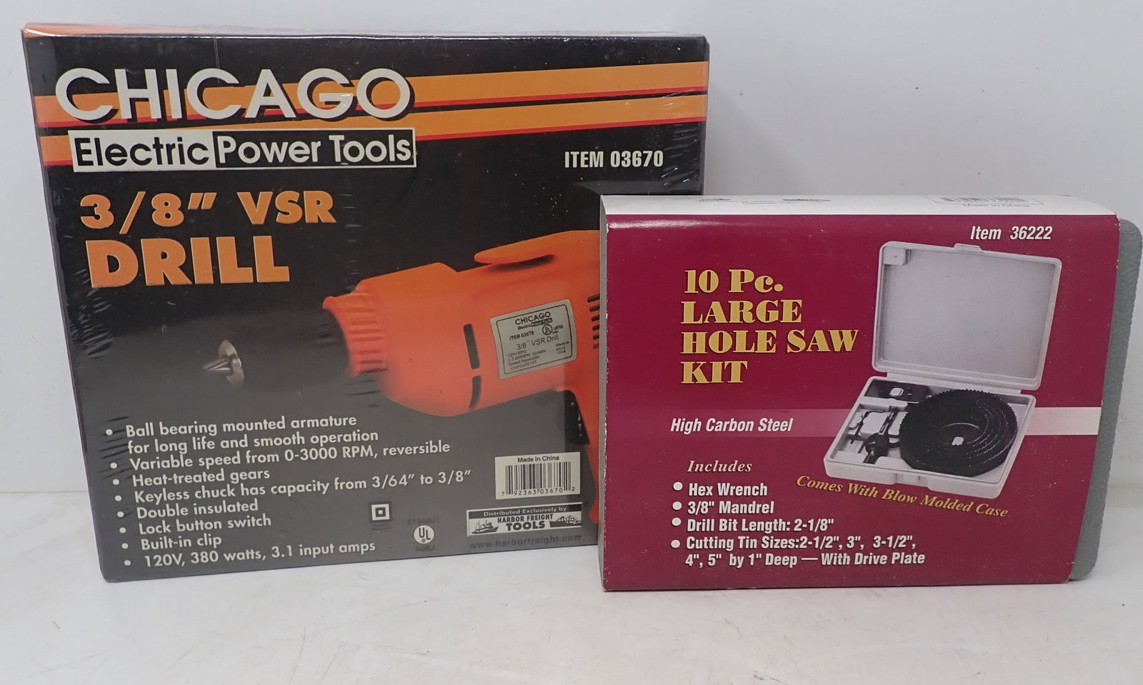 Hole Saw Kit & Chicago Electric 3/8" Drill (1 of 3)