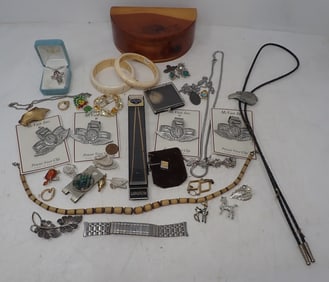 Sterling Silver Money Clip & Misc Costume Jewelry