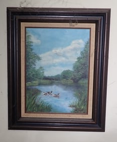 1973 Terry Barrett Duck Scene Oil on Canvas