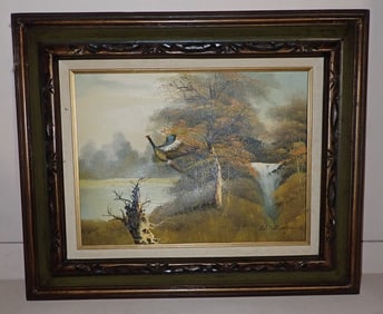Signed Oil on Canvas Painting of Pheasant