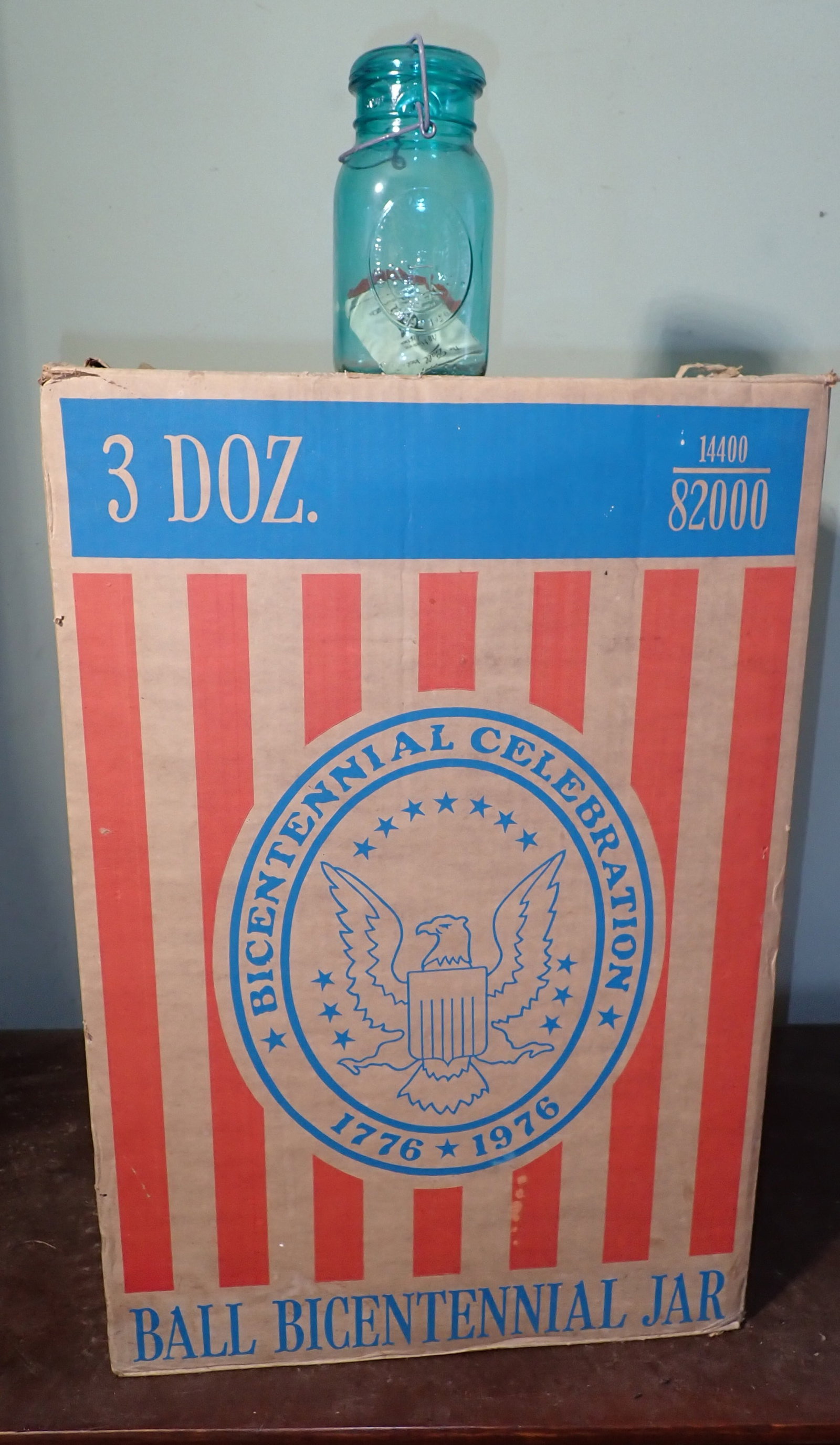 36 Ball Bicentennial Celebration Canning Jars: No in house shipping ! Buyer must bring help to remove from second floor with tight curved steps !