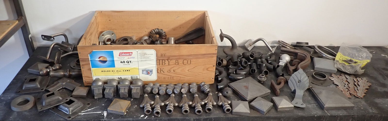 Cast Iron & Steel Fittings incl Finials & Caps: A couple aluminum fittings. Buyer must pick up and remove BEFORE 3pm. No in house shipping !