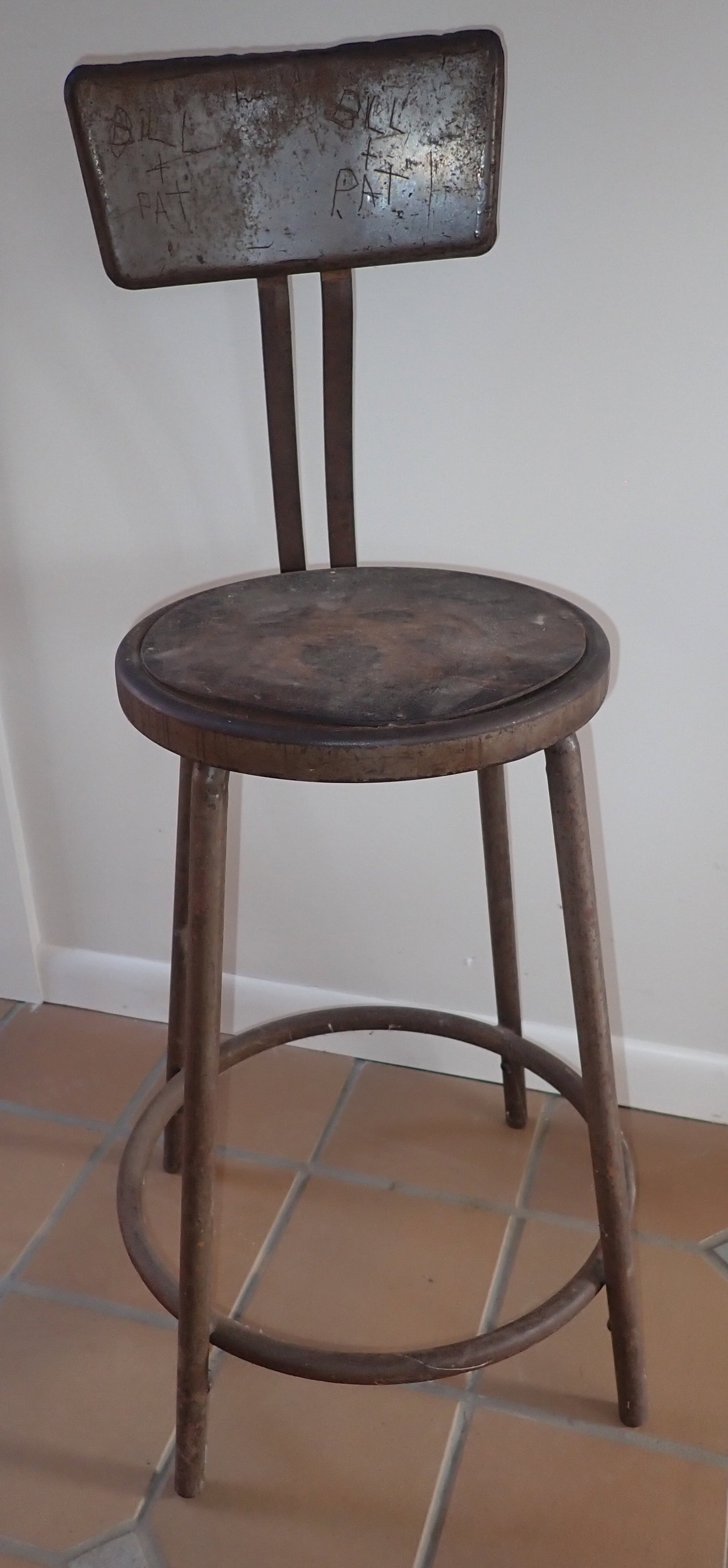 Industrial Stool: Approx 24" to seat, seat is 13" in diameter , total height is approx 37 1/4". No in house shipping.