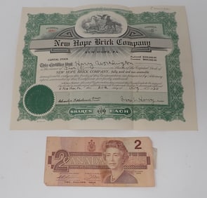 1925 New Hope Brick Company Capital Stock Certificate